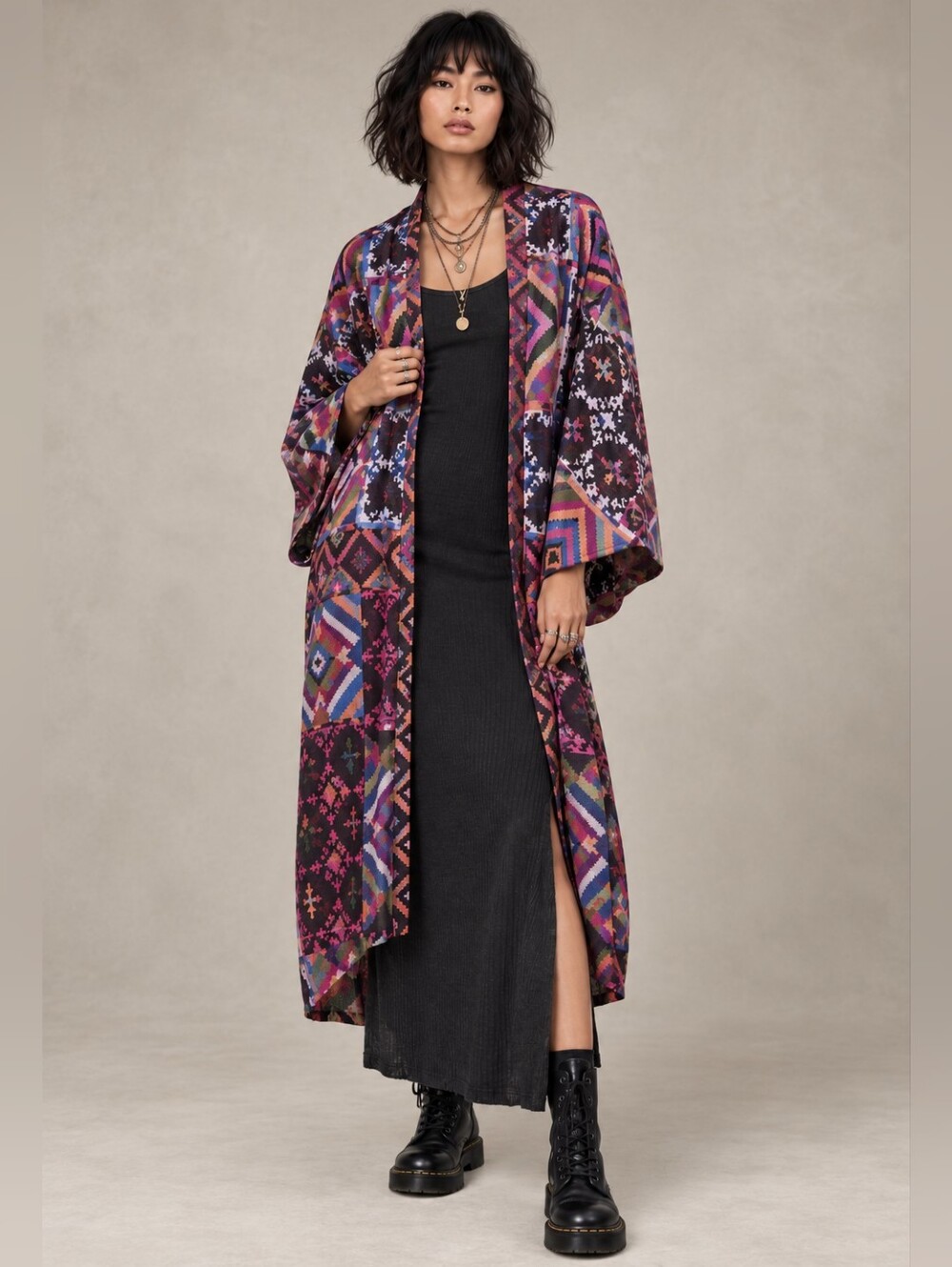 VTG 80s GUATEMALAN CORTE HANDWOVED IKAT KIMONO DUSTER JACKET ONE SIZE